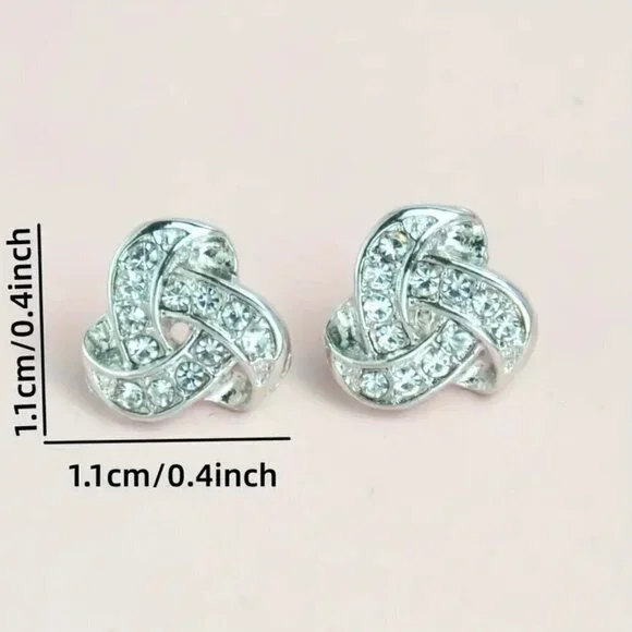 CZ and Silver Tone Bling Knot Stud Earrings #1456 - Picture 6 of 6
